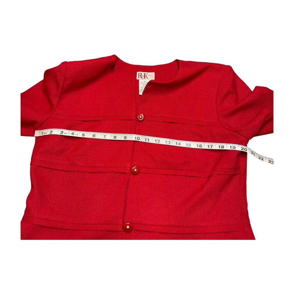 R&K Originals Top Women's 14 Red Polyester Short Sleeve Button Front Classic - Picture 6 of 7